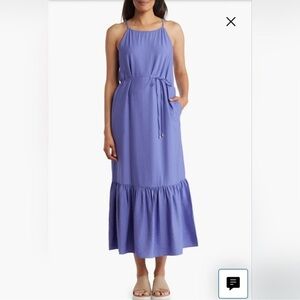 NWT Anne Klein Halter Neck Sleeveless Tiered Maxi Dress Blue Iris Size 12